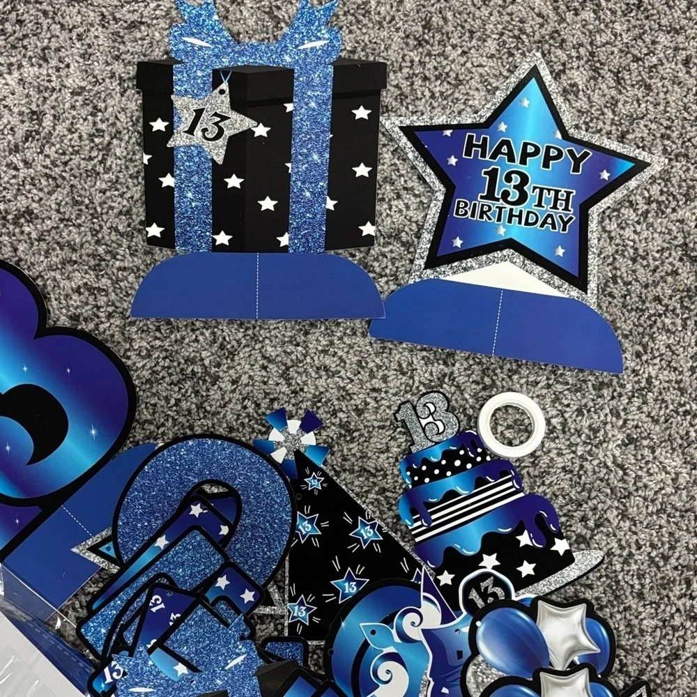 Blue and Black 13th Birthday Party Decoration Set